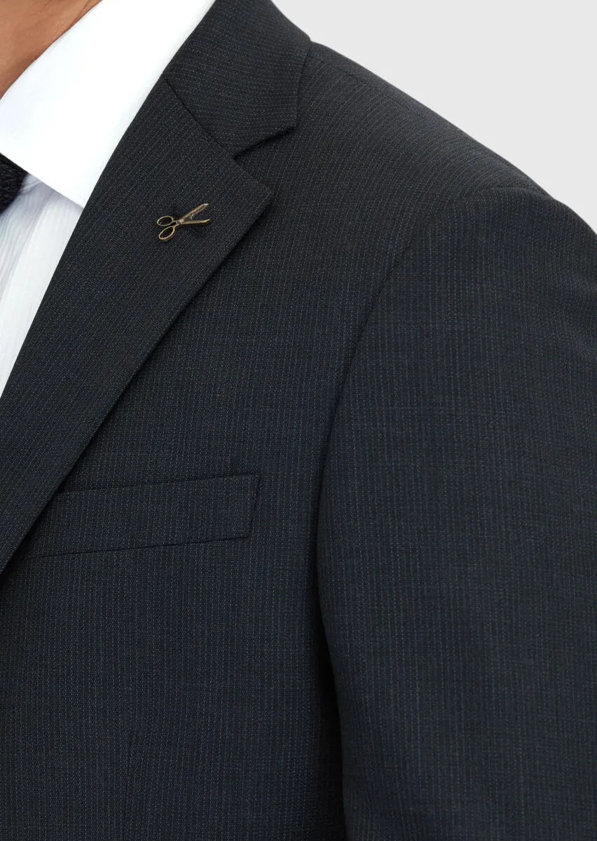 Antrasit Çizgili Modern Fit Yün Karışımlı Takım Elbise - 5