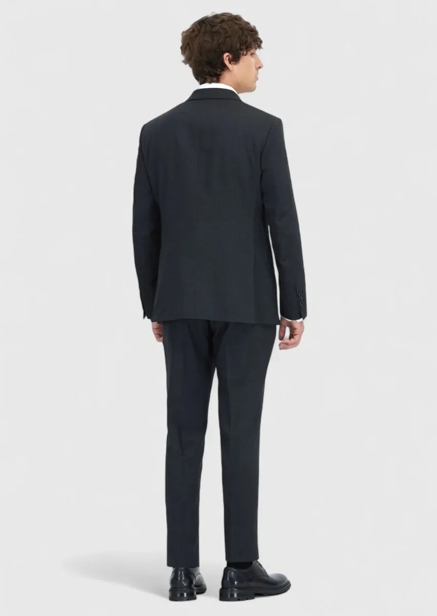 Antrasit Çizgili Modern Fit Yün Karışımlı Takım Elbise - 8