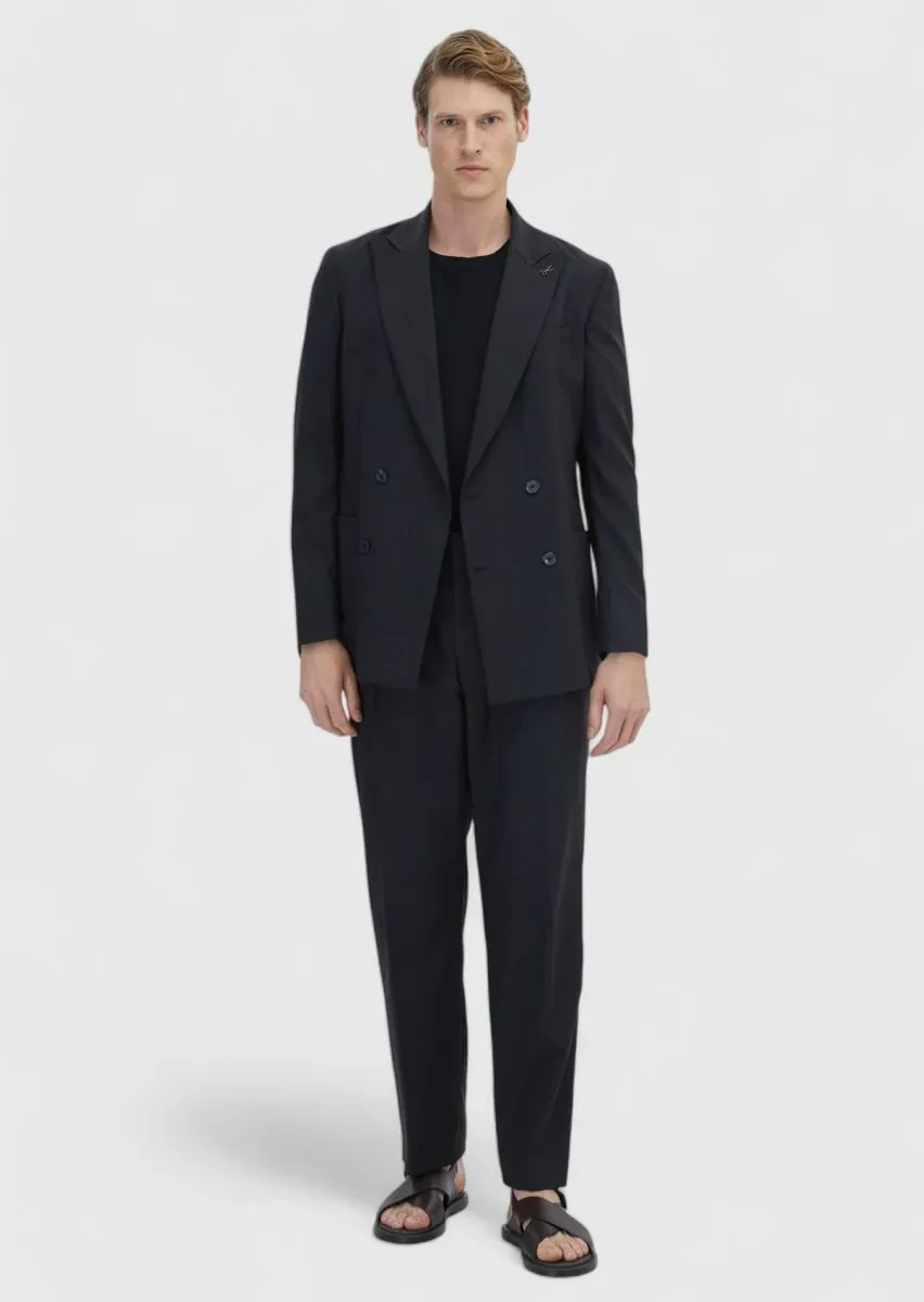 Antrasit Çizgili Oversize Fit %100 Yün Takım Elbise - 2