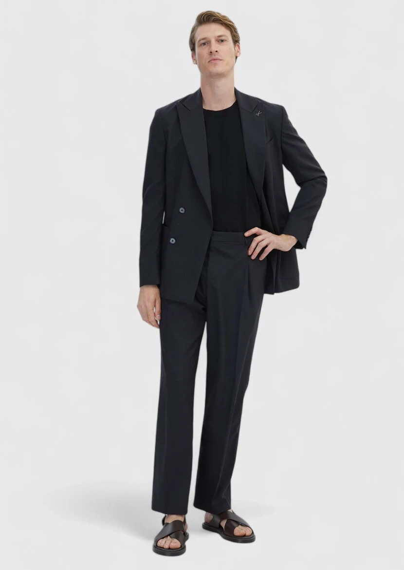 Antrasit Çizgili Oversize Fit %100 Yün Takım Elbise - 3