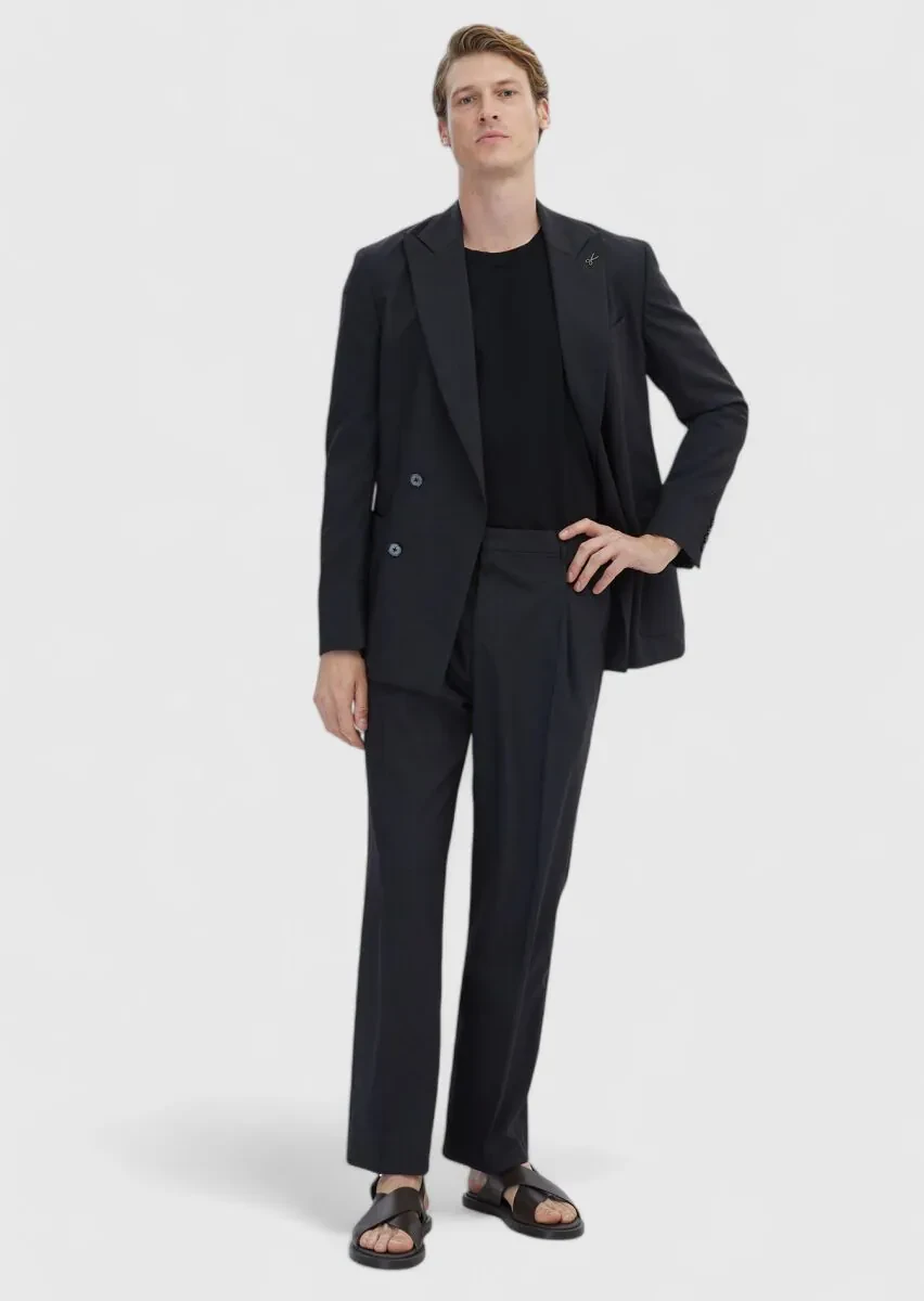 Antrasit Çizgili Oversize Fit %100 Yün Takım Elbise - 3