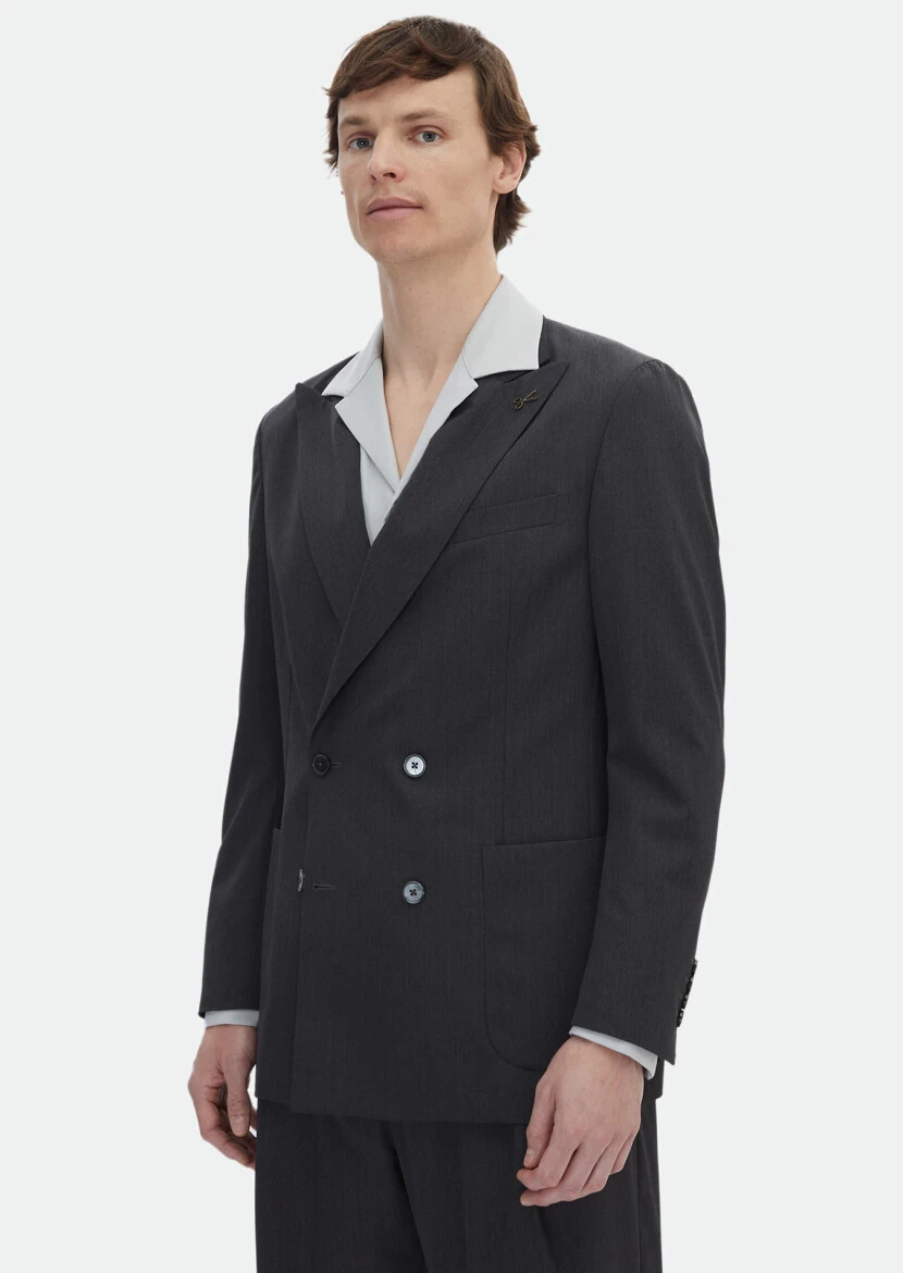 Antrasit Çizgili Oversize Fit İpek Karışımlı Takım Elbise - 4