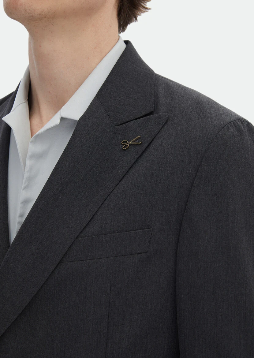 Antrasit Çizgili Oversize Fit İpek Karışımlı Takım Elbise - 5