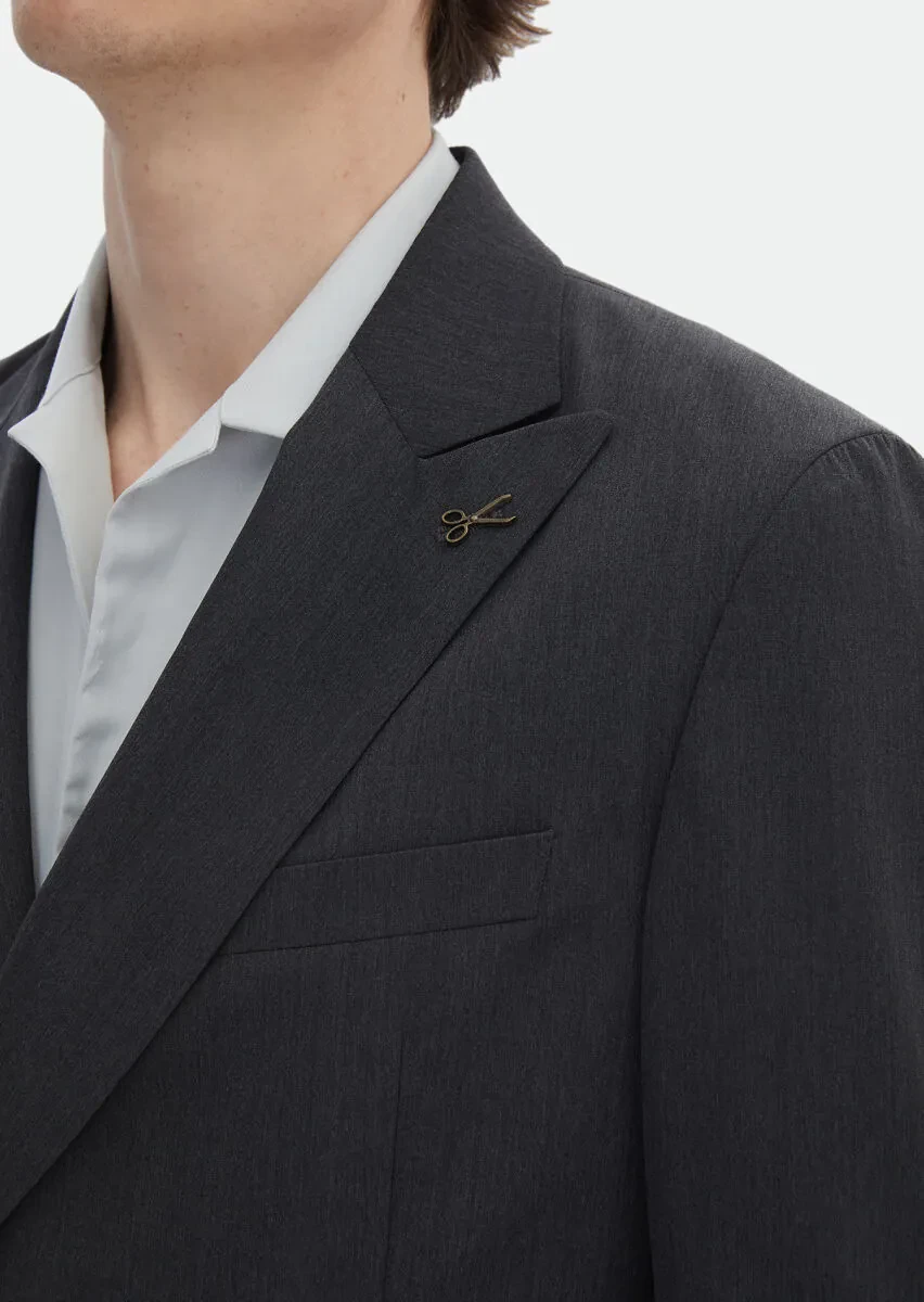 Antrasit Çizgili Oversize Fit İpek Karışımlı Takım Elbise - 5