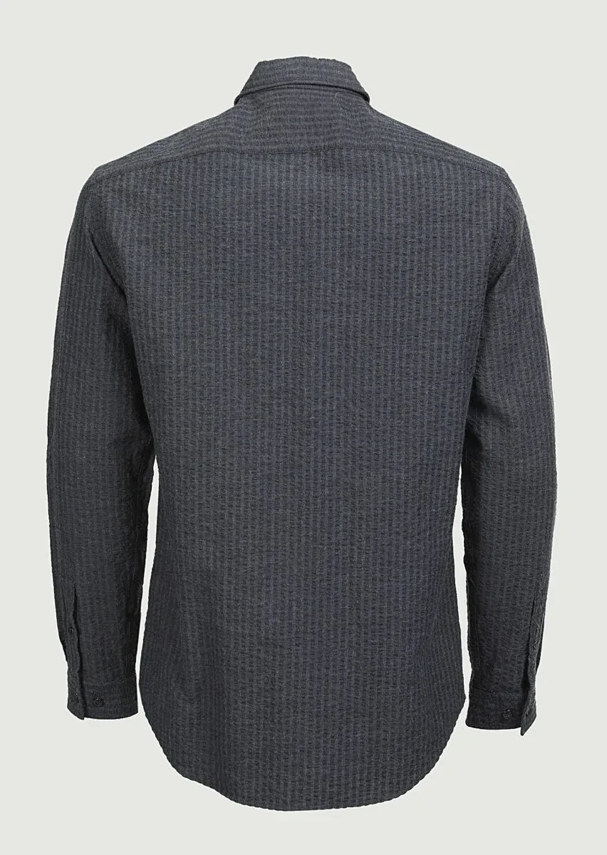 Antrasit Çizgili Regular Fit Dokuma Casual %100 Pamuk Gömlek - 7