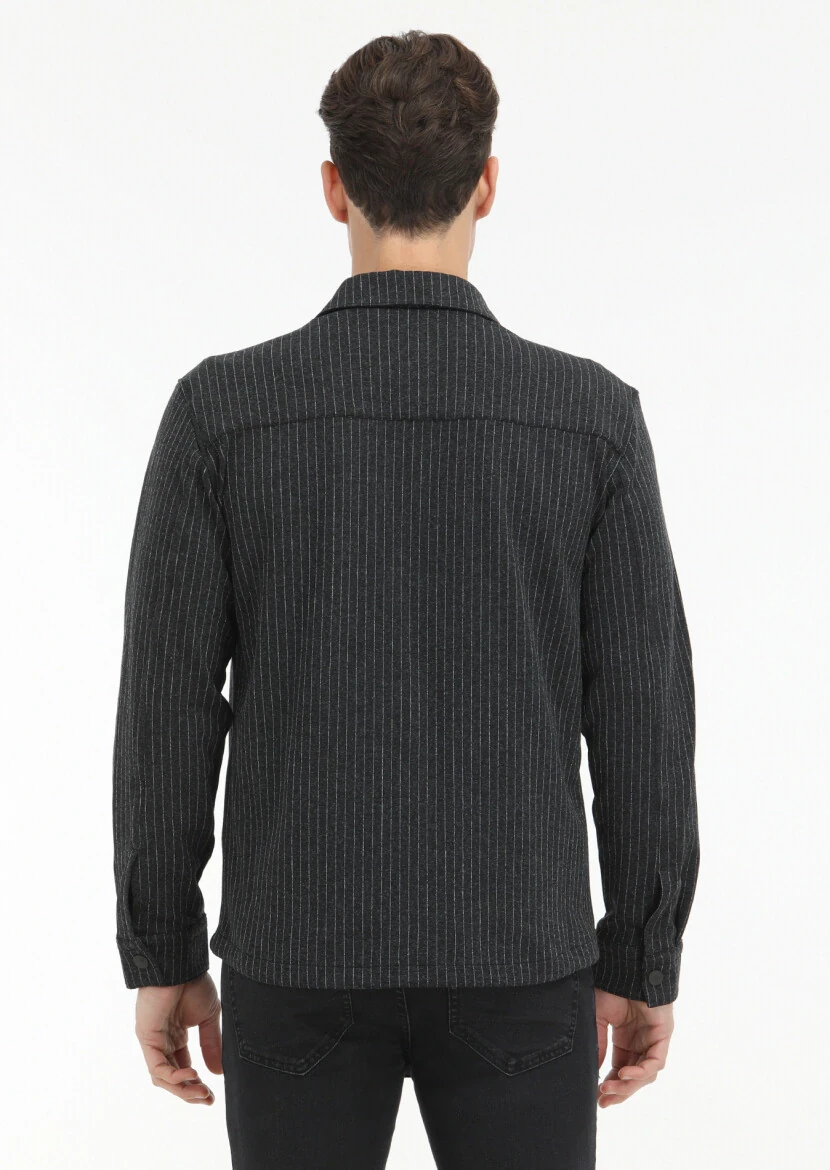 Antrasit Çizgili Regular Fit Overshırt - 5