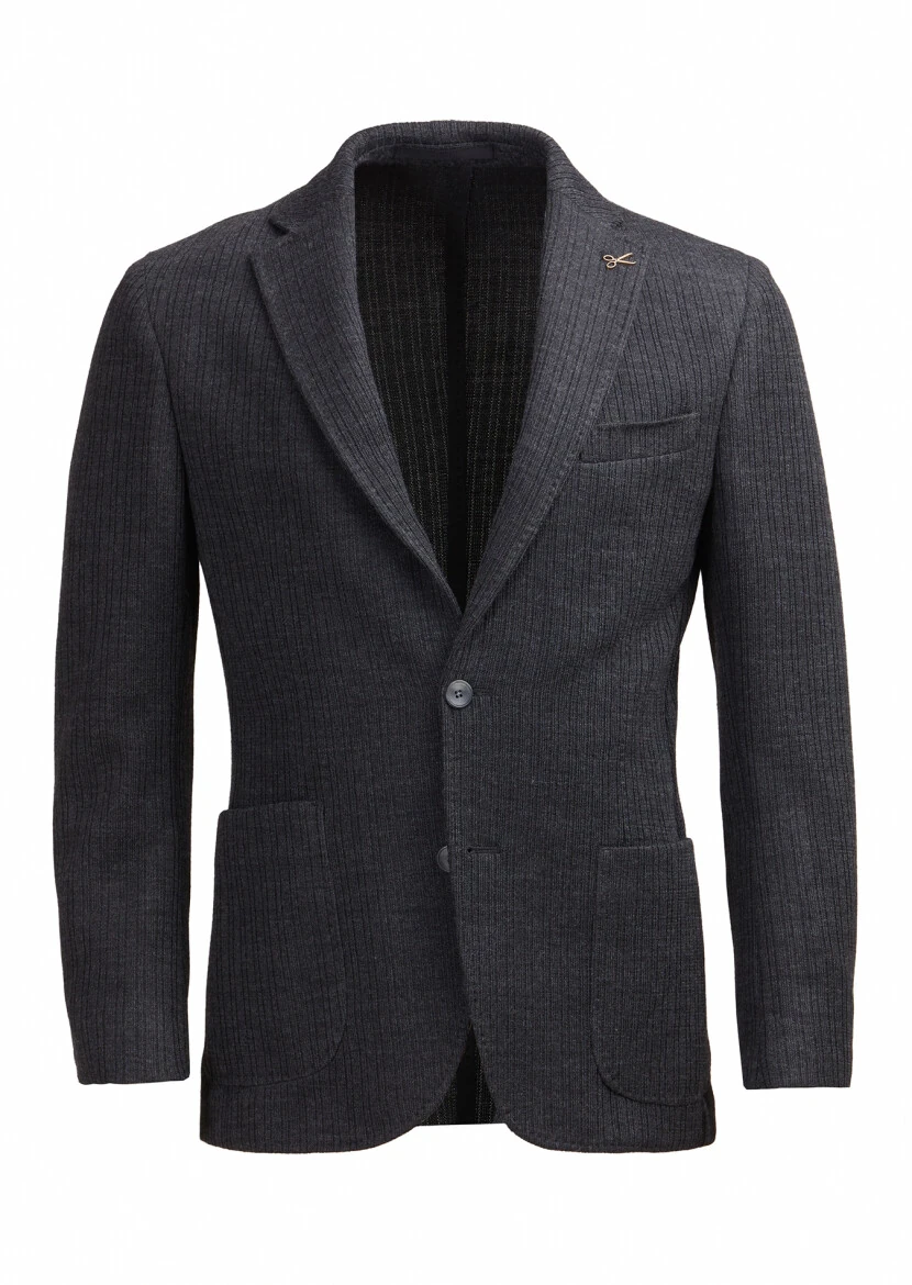 Antrasit Çizgili Shirt Shoulder Slim Fit Yün Karışımlı Örme Ceket - RAMSEY