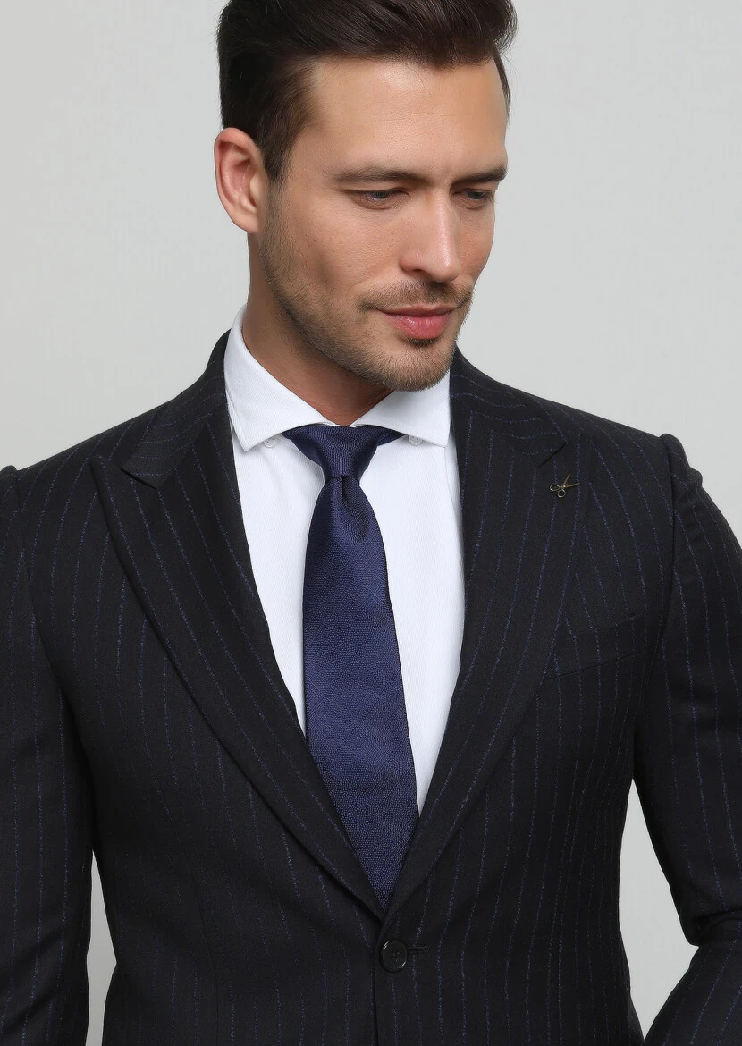 Antrasit Çizgili Thin&taller Slim Fit %100 Yün Takım Elbise - 2