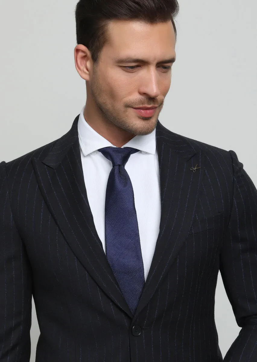 Antrasit Çizgili Thin&taller Slim Fit %100 Yün Takım Elbise - 2