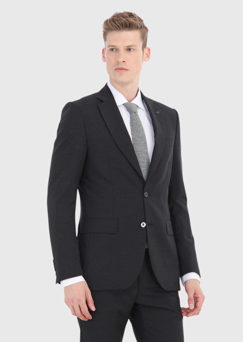 Antrasit Çizgili Thin&taller Slim Fit %100 Yün Takım Elbise - 2