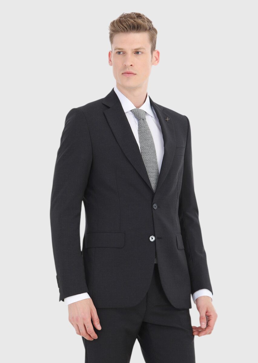 Antrasit Çizgili Thin&taller Slim Fit %100 Yün Takım Elbise - 2
