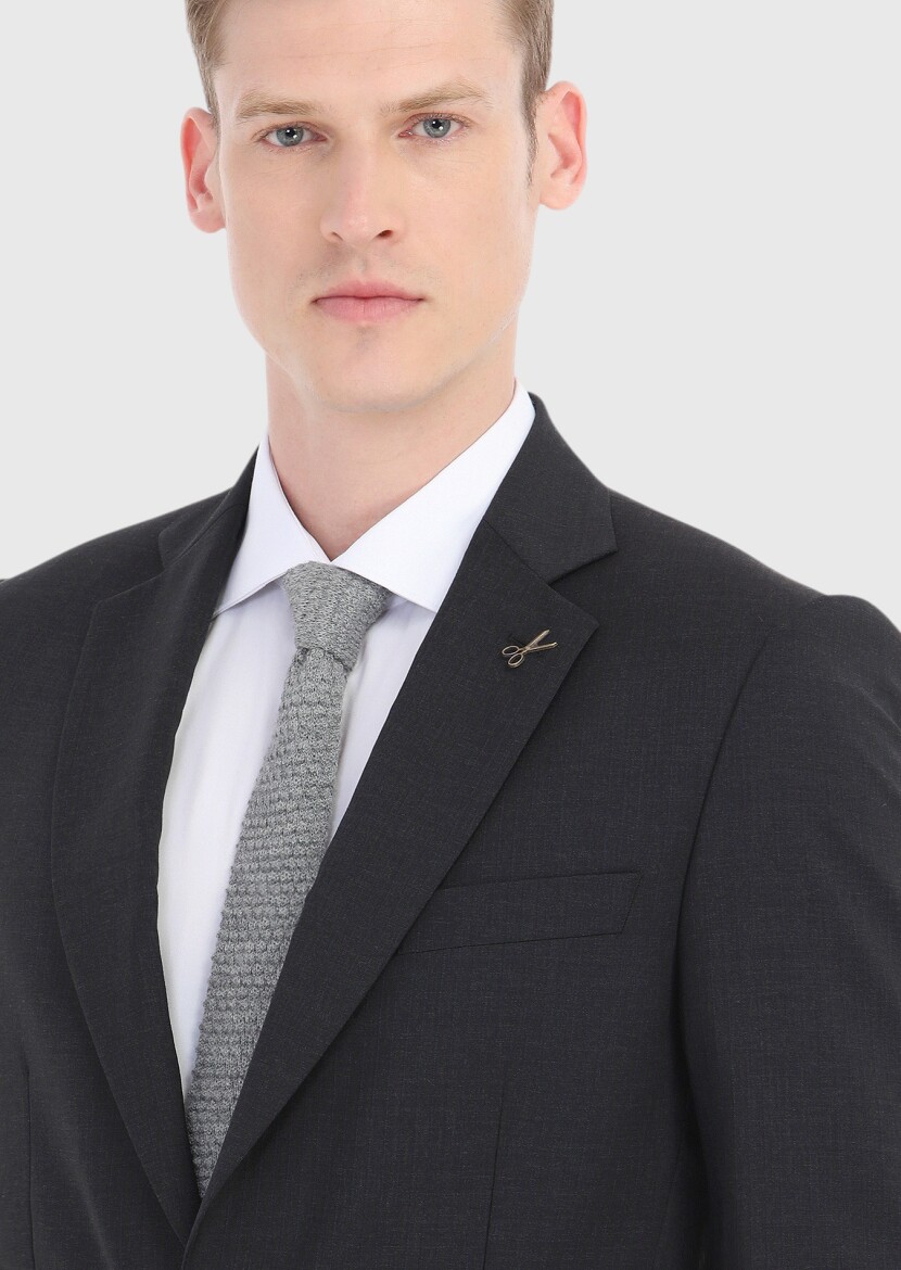 Antrasit Çizgili Thin&taller Slim Fit %100 Yün Takım Elbise - 4