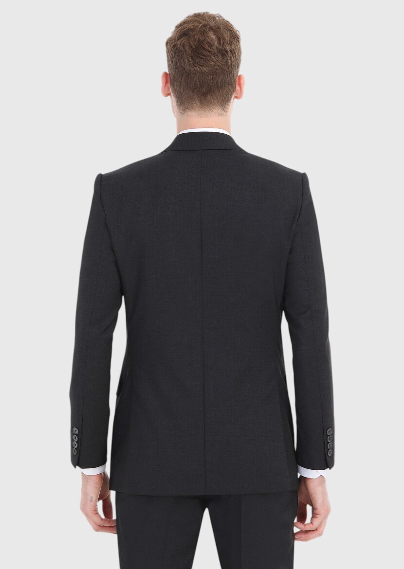 Antrasit Çizgili Thin&taller Slim Fit %100 Yün Takım Elbise - 6