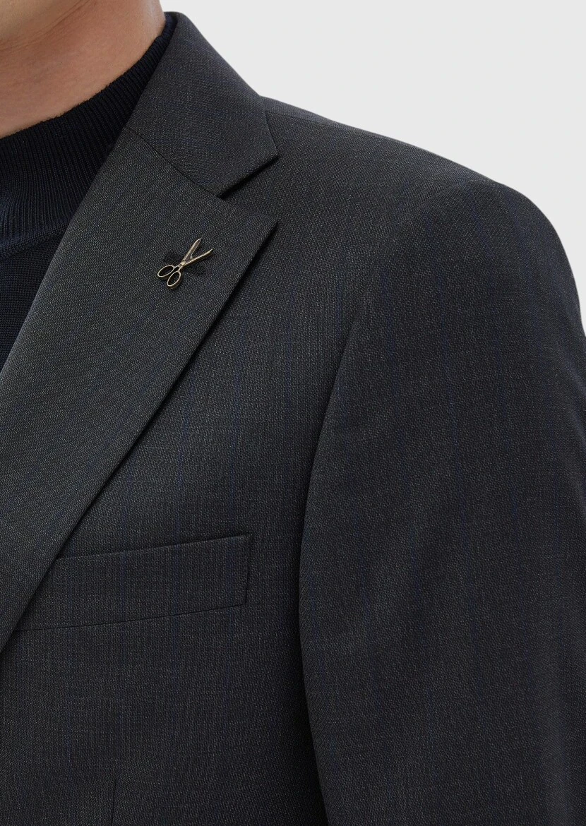 Antrasit Çizgili Thin&taller Slim Fit %100 Yün Takım Elbise - 4