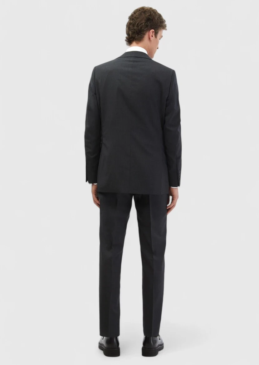 Antrasit Çizgili Thin&taller Slim Fit %100 Yün Takım Elbise - 6