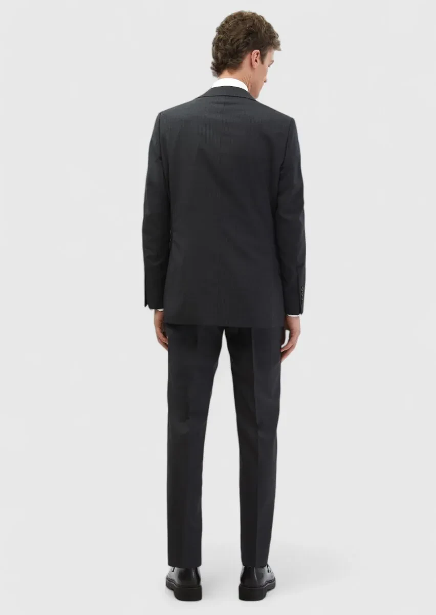 Antrasit Çizgili Thin&taller Slim Fit %100 Yün Takım Elbise - 6