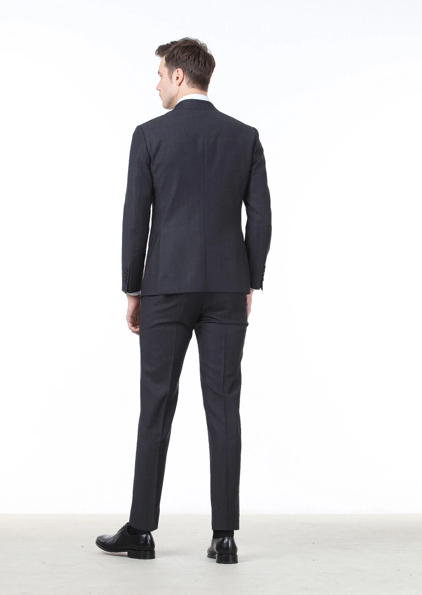 Antrasit Çizgili Zeroweight Slim Fit %100 Yün Takım Elbise - 4