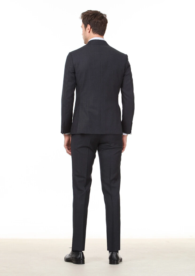 Antrasit Çizgili Zeroweight Slim Fit %100 Yün Takım Elbise - 5