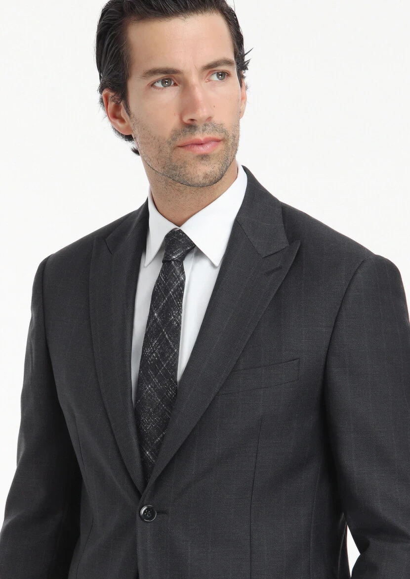 Antrasit Çizgili Zeroweight Slim Fit %100 Yün Takım Elbise - 4