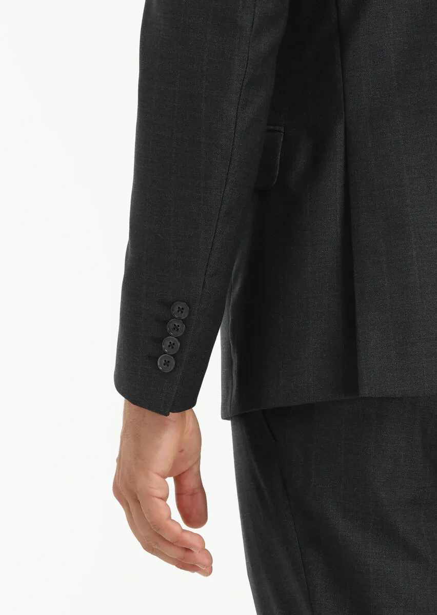 Antrasit Çizgili Zeroweight Slim Fit %100 Yün Takım Elbise - 5