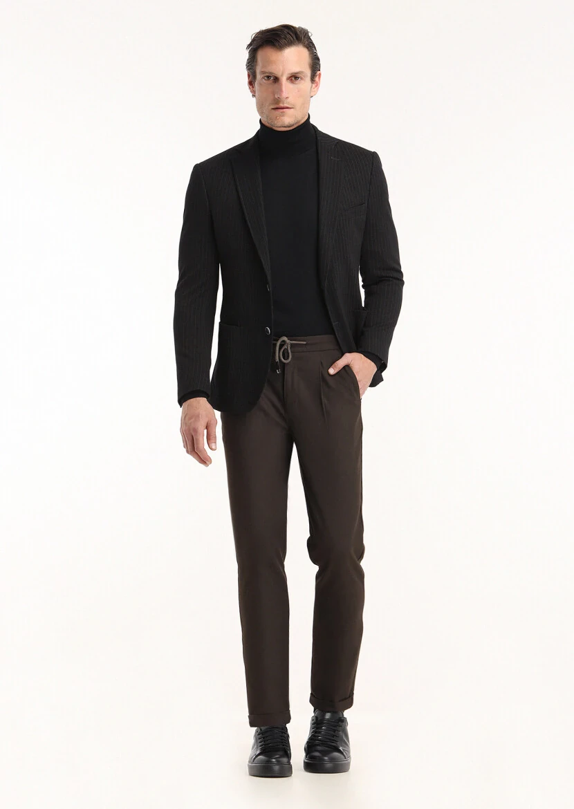 Antrasit Çizgili Zeroweight Slim Fit Pamuk Karışımlı Örme Ceket - 1