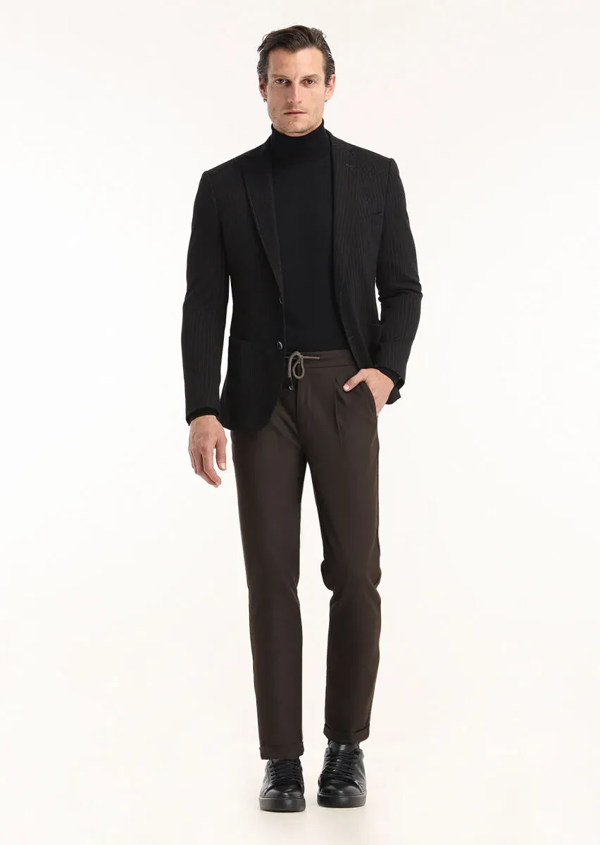 Antrasit Çizgili Zeroweight Slim Fit Pamuk Karışımlı Örme Ceket - 1