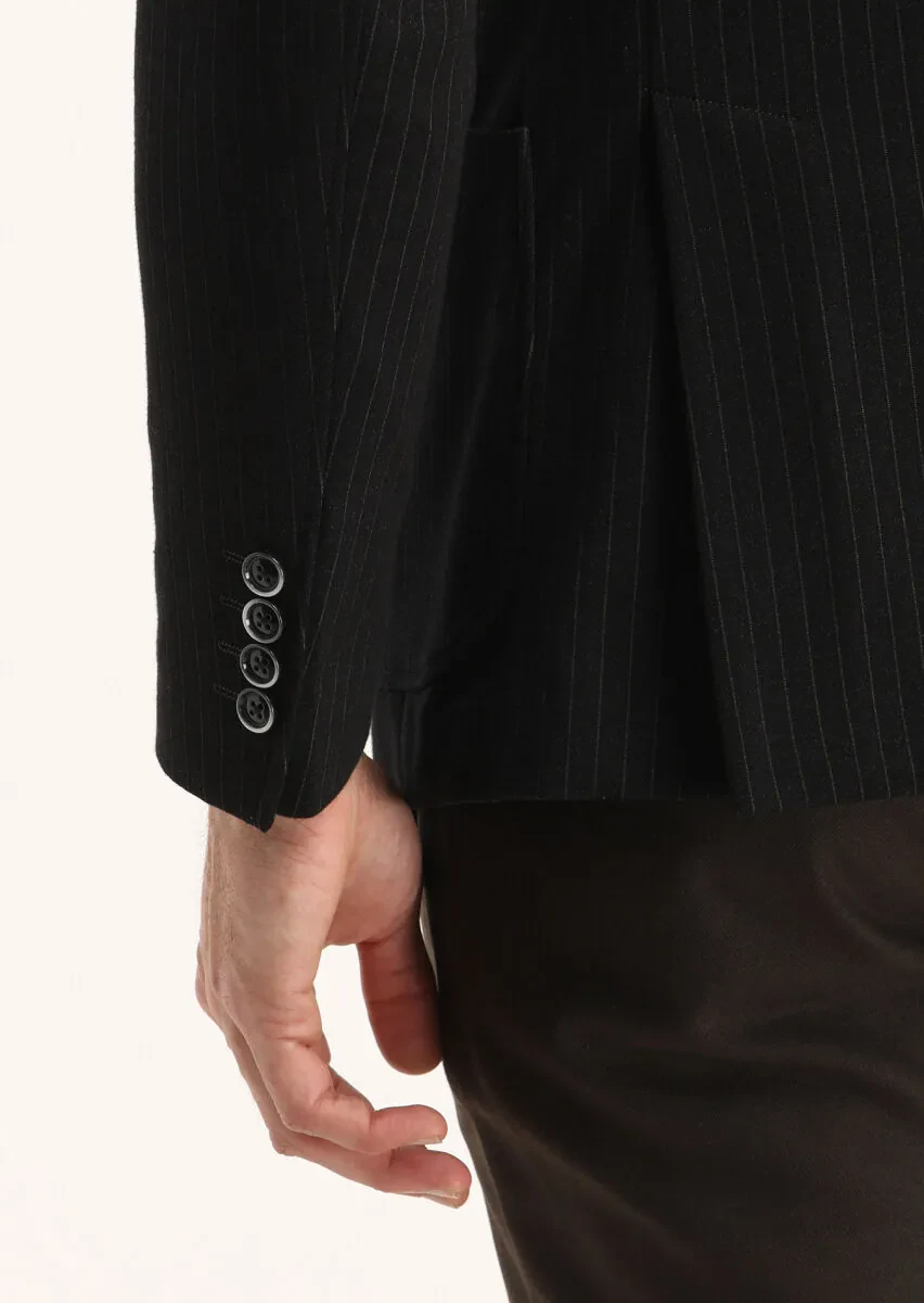 Antrasit Çizgili Zeroweight Slim Fit Pamuk Karışımlı Örme Ceket - 4