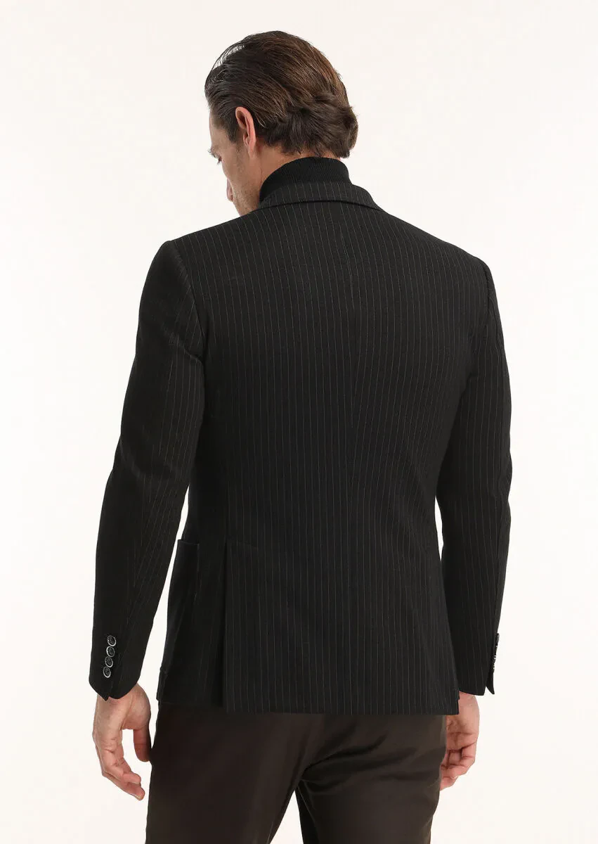 Antrasit Çizgili Zeroweight Slim Fit Pamuk Karışımlı Örme Ceket - 5