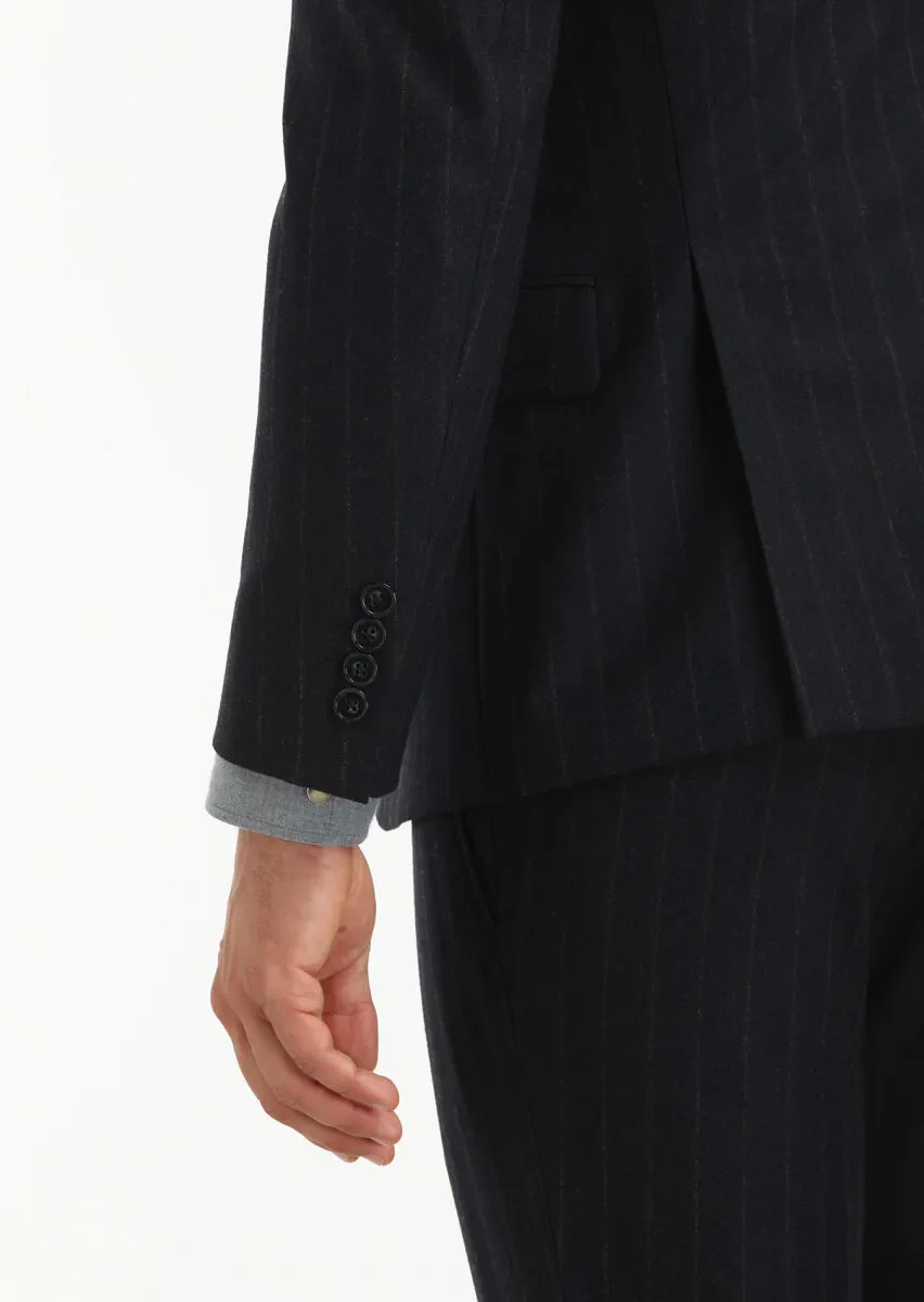 Antrasit Çizgili Zeroweight Slim Fit Yün Karışımlı Takım Elbise - 5