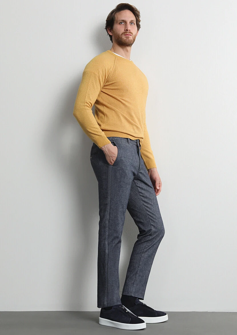 Antrasit Desenli Dokuma Regular Fit Casual Pamuk Karışımlı Pantolon 