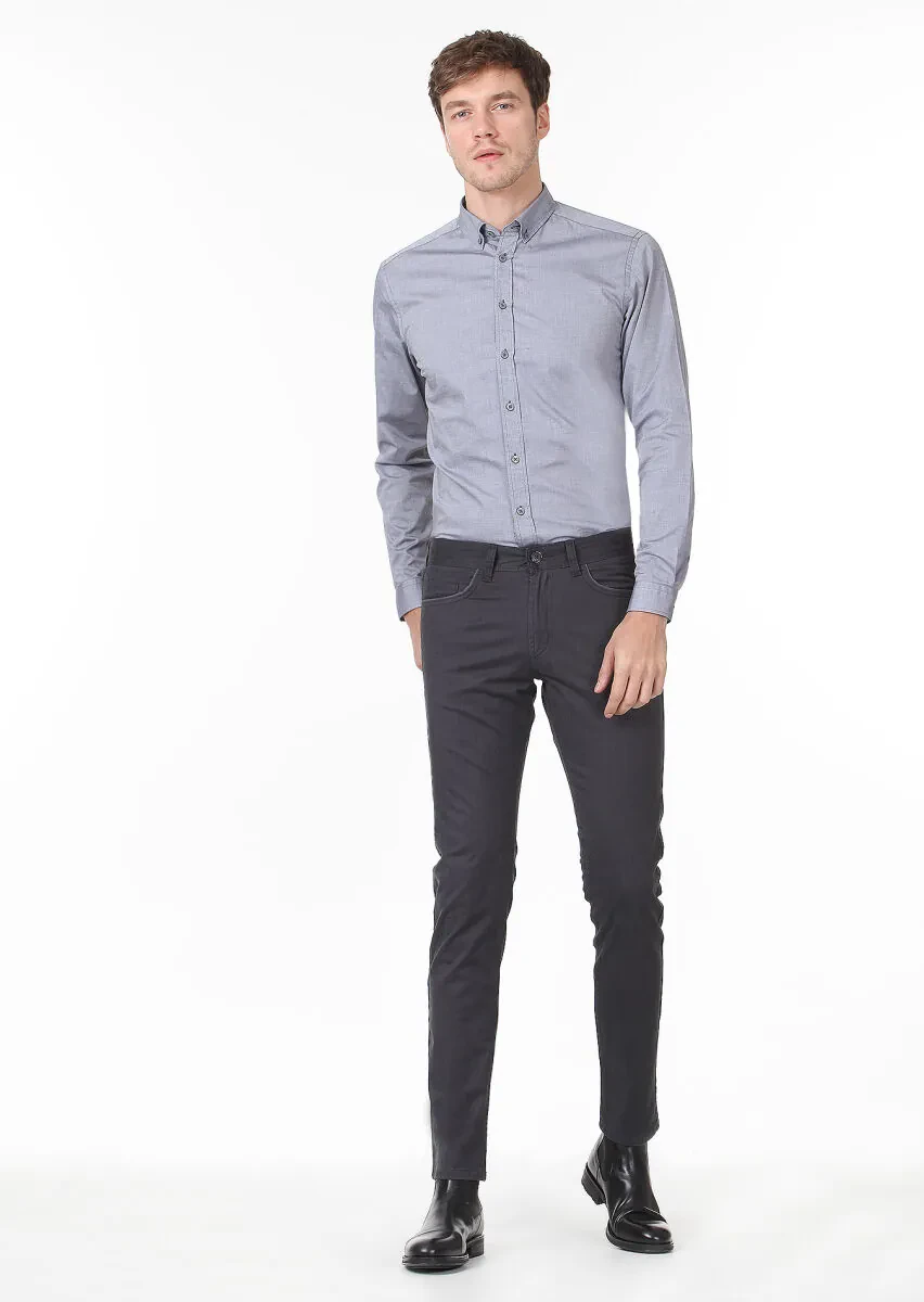 Antrasit Desenli Dokuma Slim Fit Casual Pamuk Karışımlı Pantolon - 1