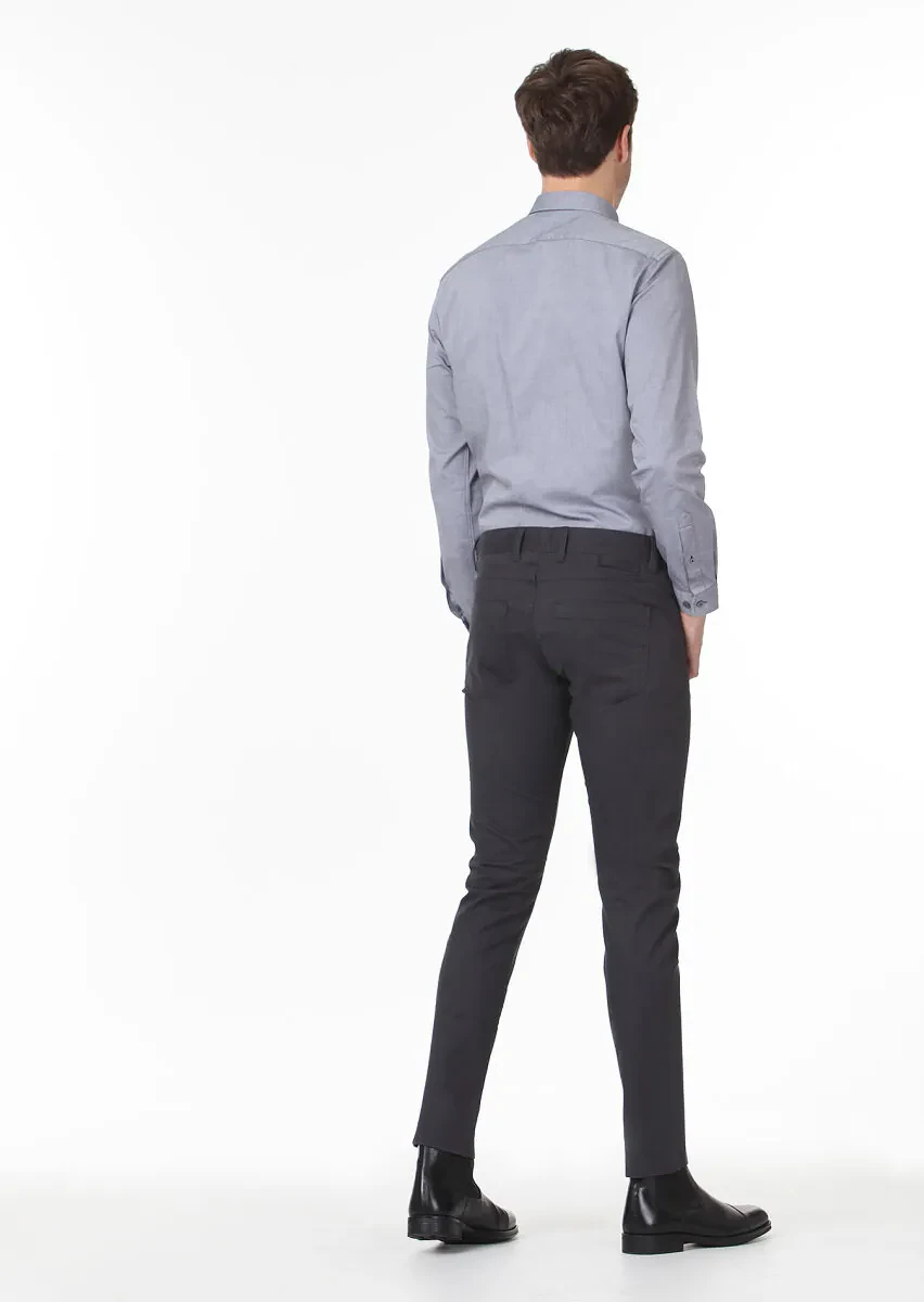 Antrasit Desenli Dokuma Slim Fit Casual Pamuk Karışımlı Pantolon - 4