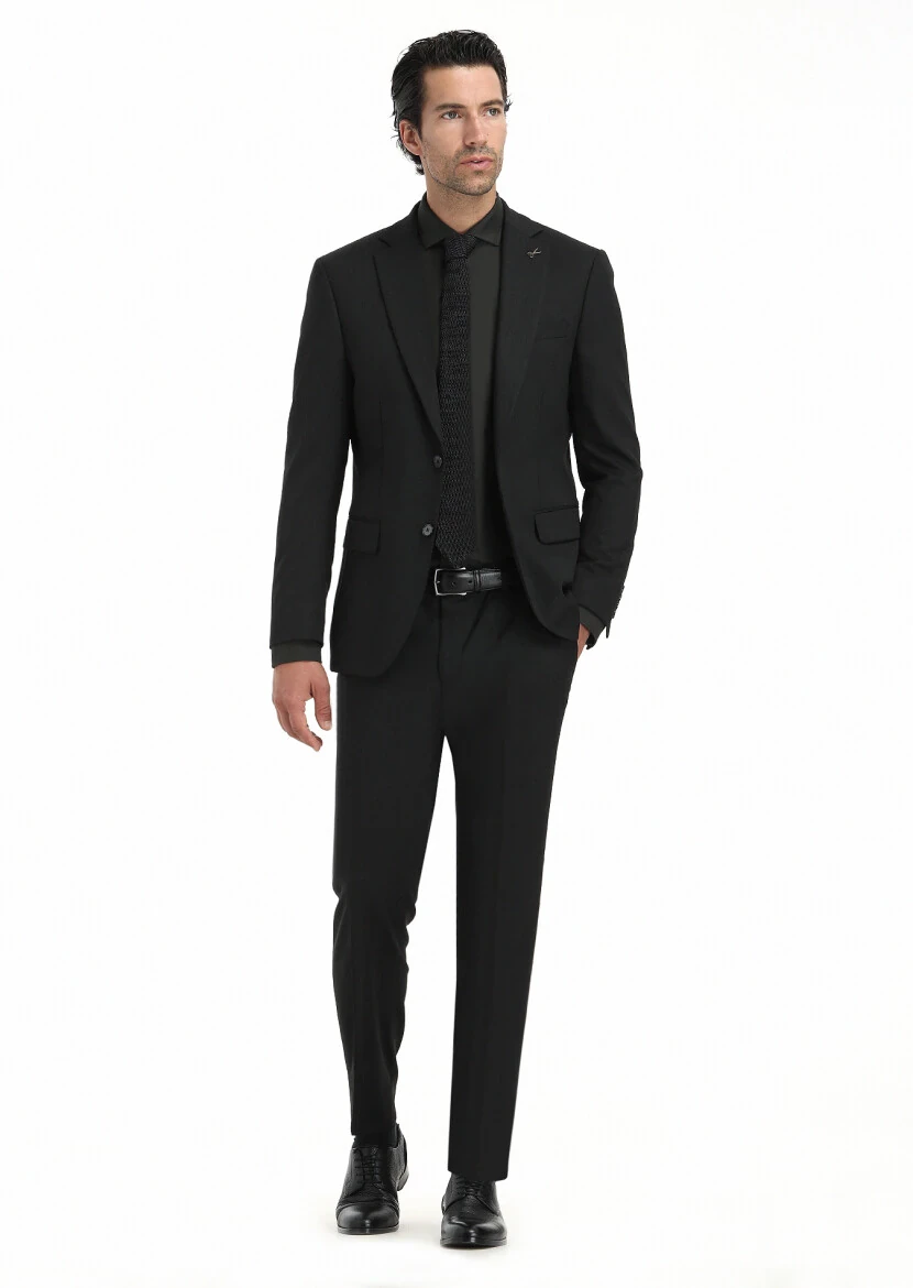 Antrasit Desenli Modern Fit Yün Karışımlı Takım Elbise - 1