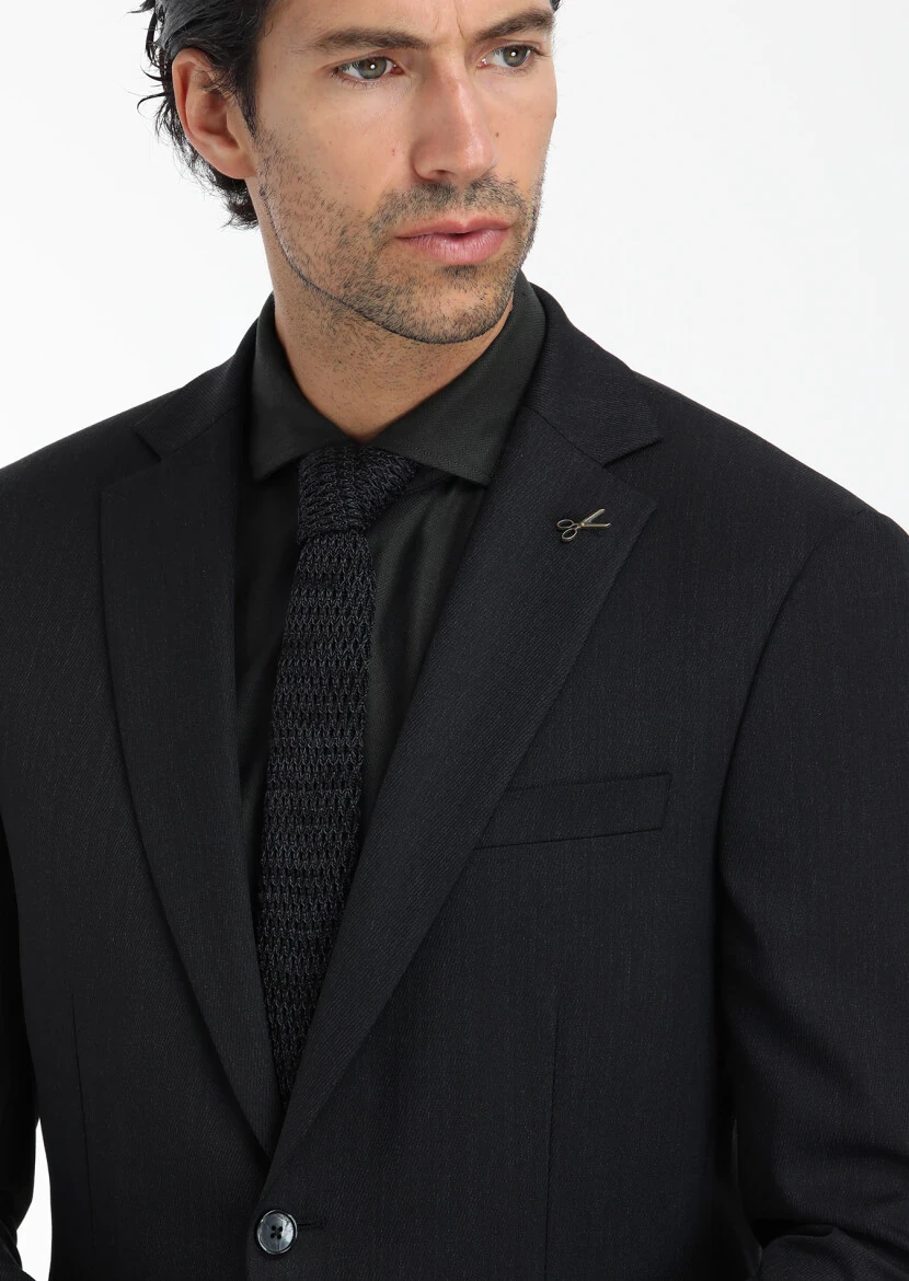 Antrasit Desenli Modern Fit Yün Karışımlı Takım Elbise - 2