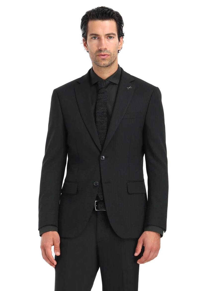 Antrasit Desenli Modern Fit Yün Karışımlı Takım Elbise - 3