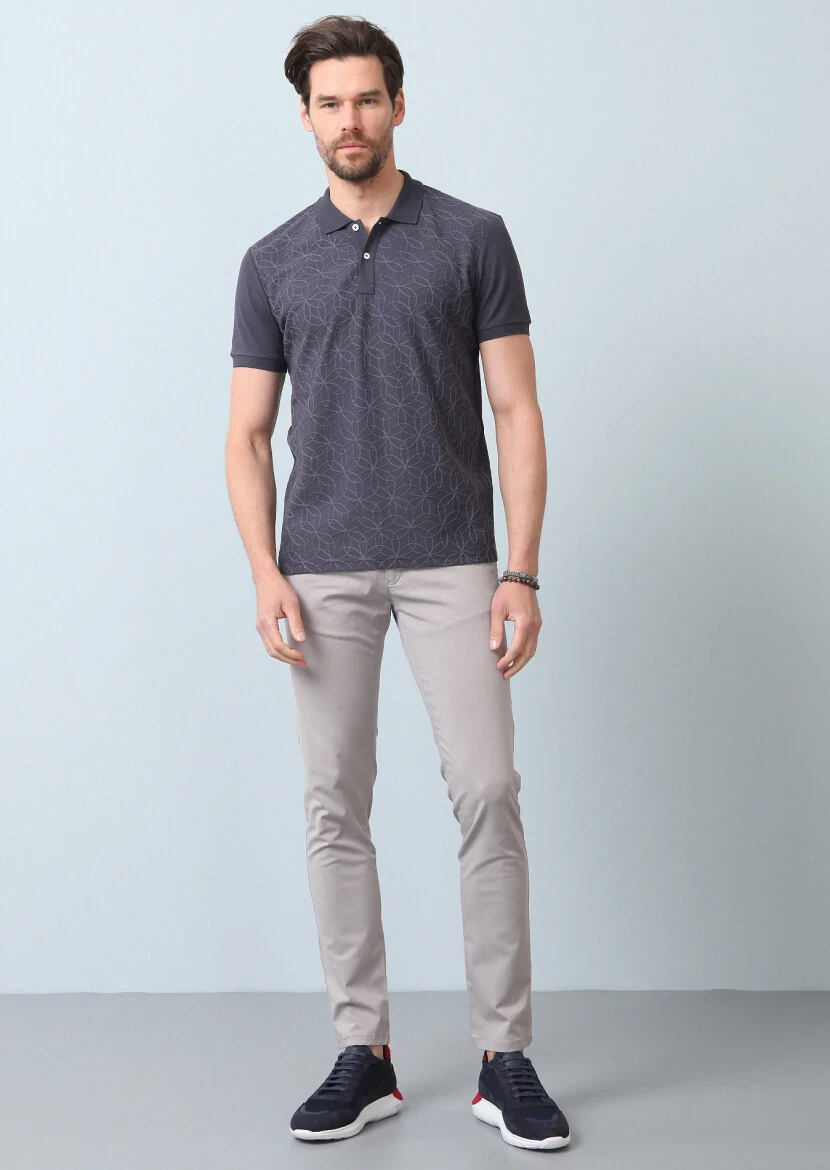Antrasit Desenli Polo Yaka %100 Pamuk T-Shirt - 2