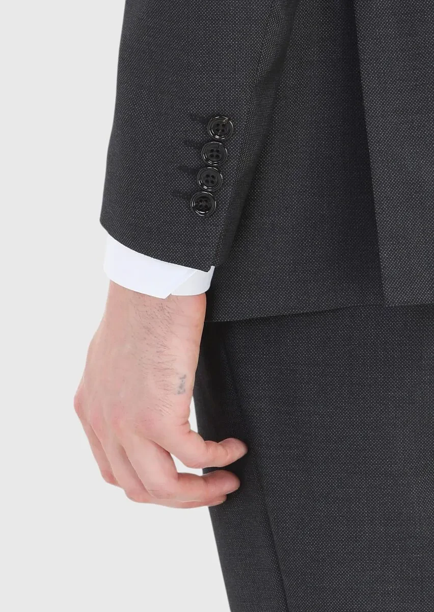 Antrasit Desenli Regular Fit %100 Yün Takım Elbise - 4