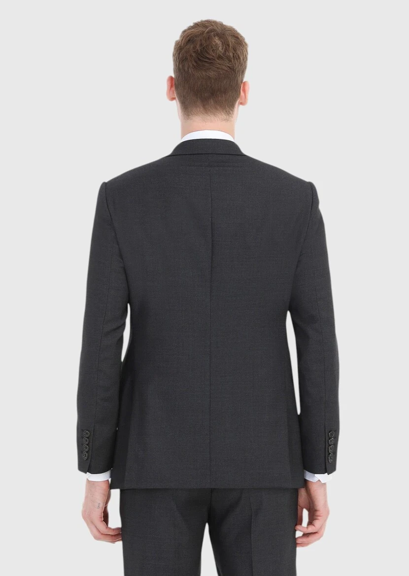 Antrasit Desenli Regular Fit %100 Yün Takım Elbise - 5