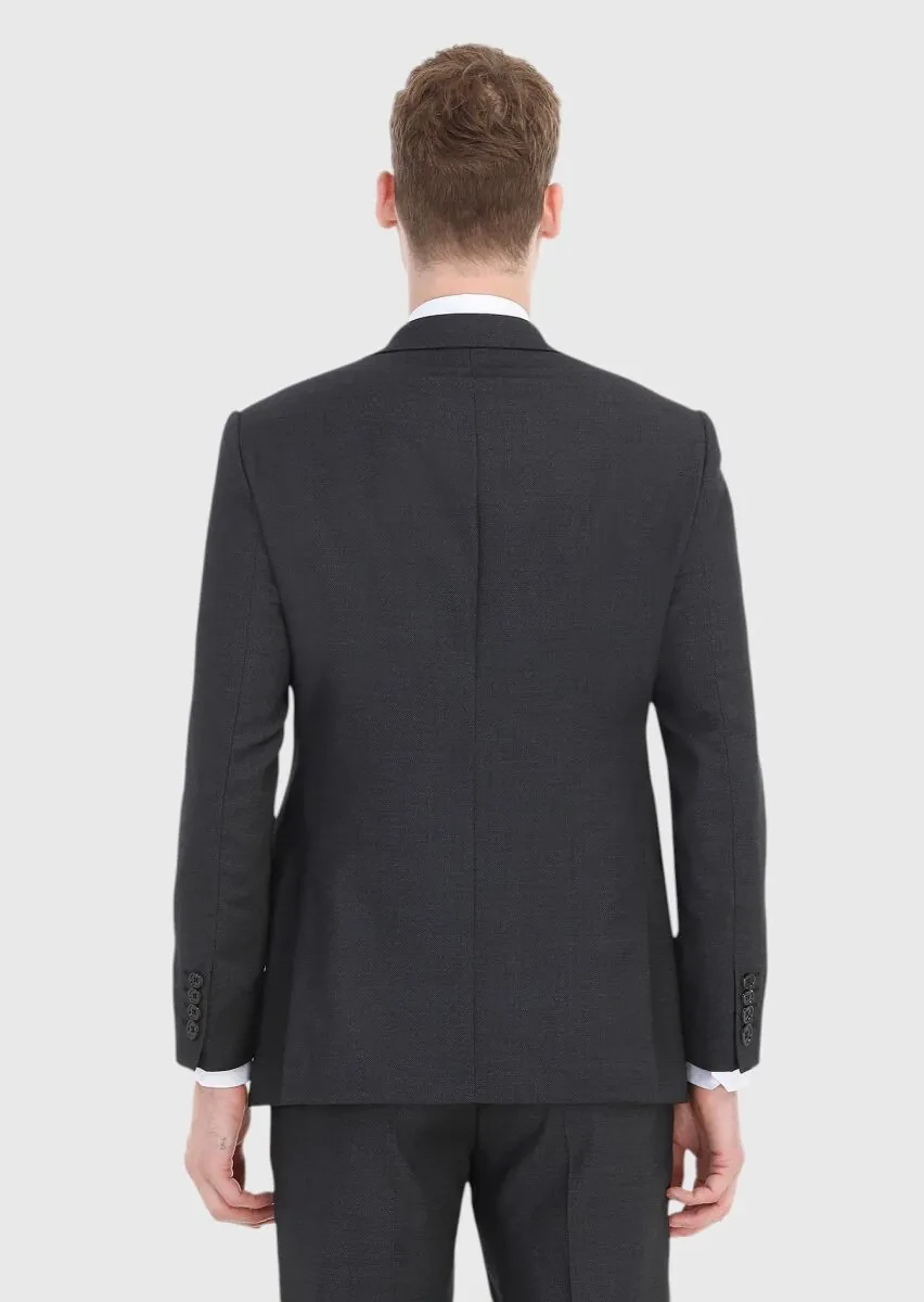 Antrasit Desenli Regular Fit %100 Yün Takım Elbise - 5