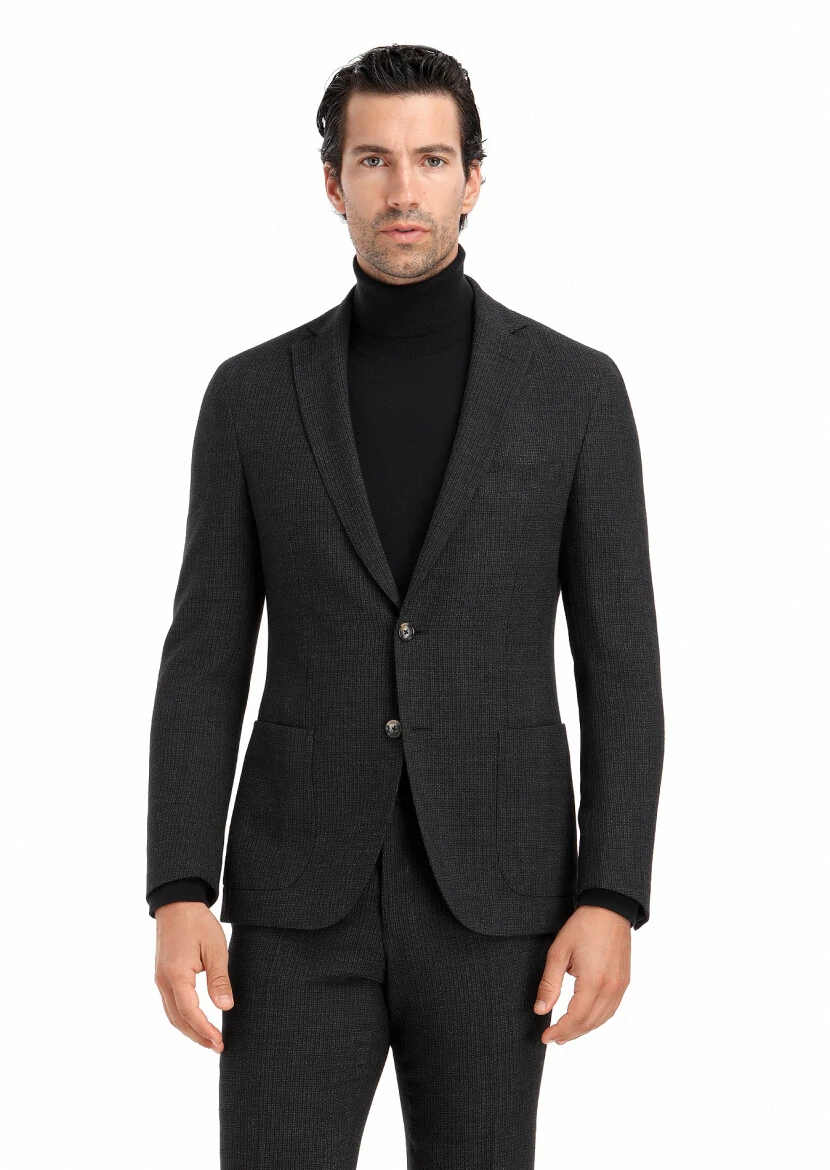 Antrasit Desenli Shirt Shoulder Slim Fit Yün Karışımlı Takım Elbise - 2