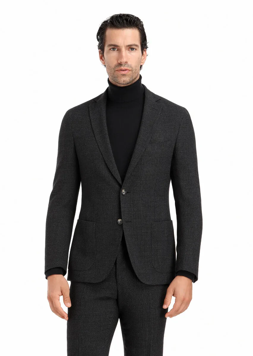 Antrasit Desenli Shirt Shoulder Slim Fit Yün Karışımlı Takım Elbise - 2