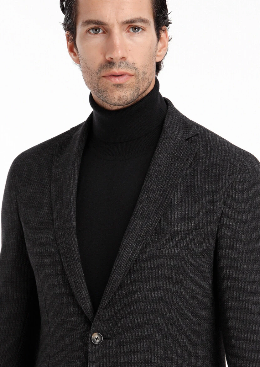 Antrasit Desenli Shirt Shoulder Slim Fit Yün Karışımlı Takım Elbise - 3