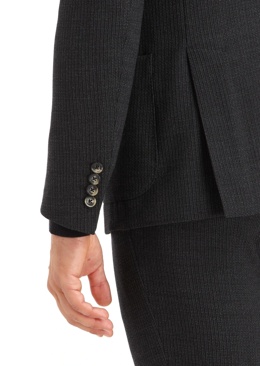 Antrasit Desenli Shirt Shoulder Slim Fit Yün Karışımlı Takım Elbise - 4