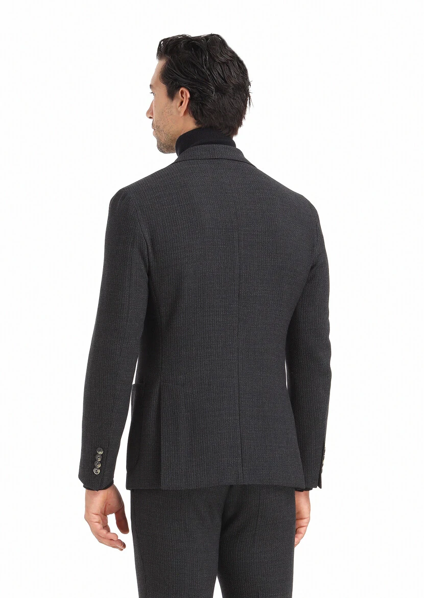 Antrasit Desenli Shirt Shoulder Slim Fit Yün Karışımlı Takım Elbise - 5