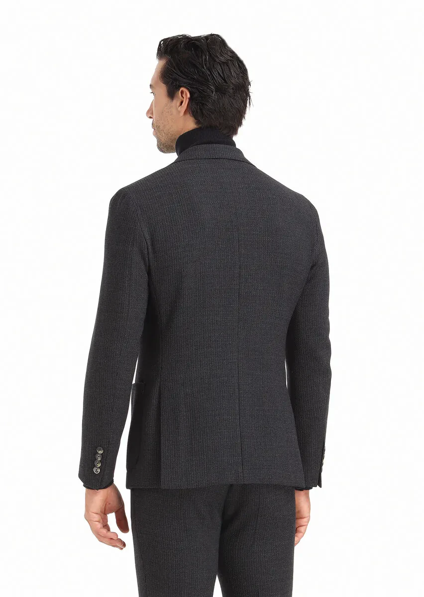 Antrasit Desenli Shirt Shoulder Slim Fit Yün Karışımlı Takım Elbise - 5