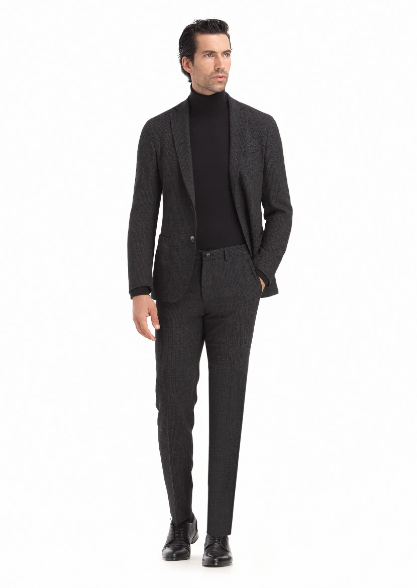 Antrasit Desenli Shirt Shoulder Slim Fit Yün Karışımlı Takım Elbise - 6