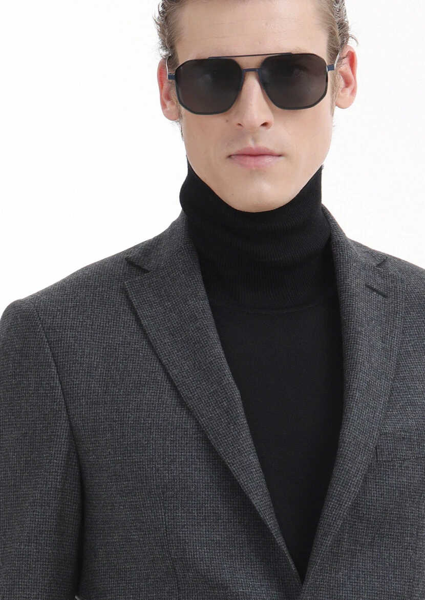 Antrasit Desenli Zeroweight Slim Fit %100 Yün Ceket - 3