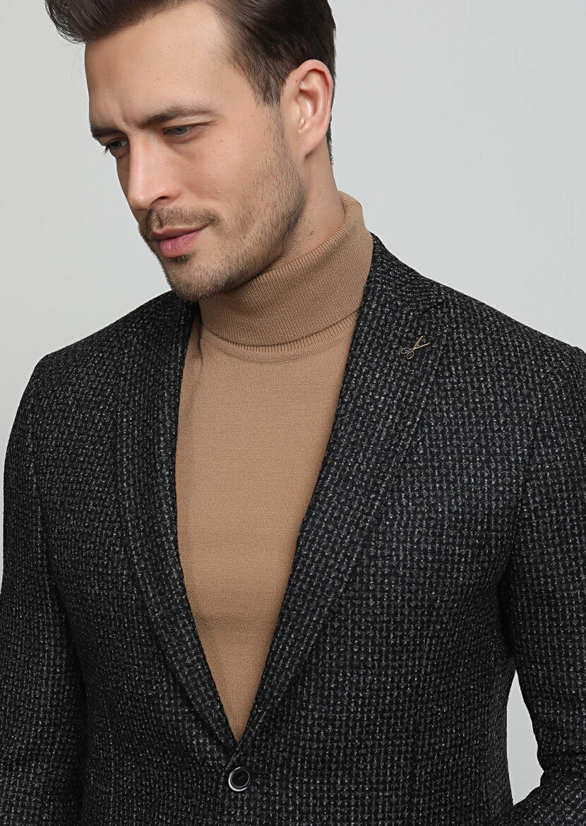 Antrasit Desenli Zeroweight Slim Fit Yün Karışımlı Ceket - 2