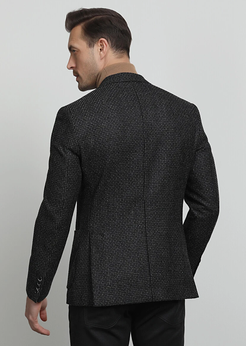 Antrasit Desenli Zeroweight Slim Fit Yün Karışımlı Ceket - 4