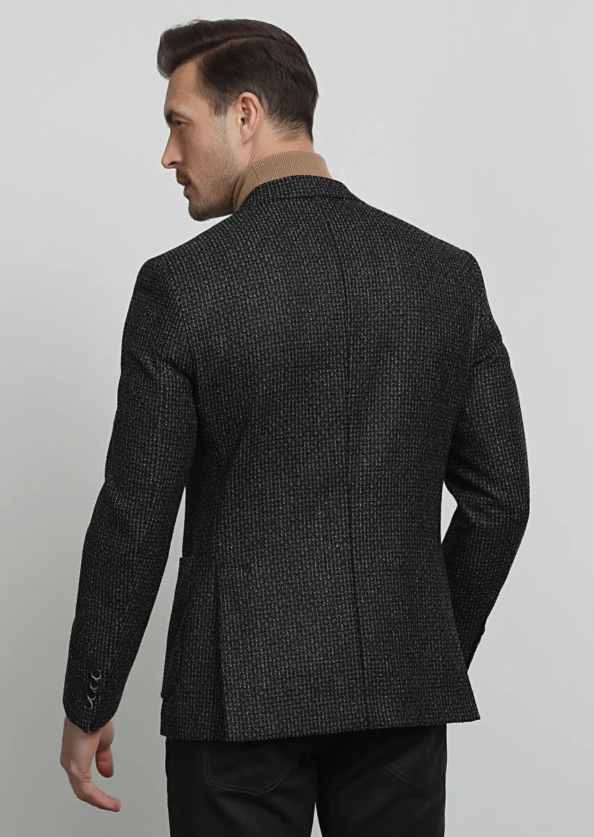 Antrasit Desenli Zeroweight Slim Fit Yün Karışımlı Ceket - 4